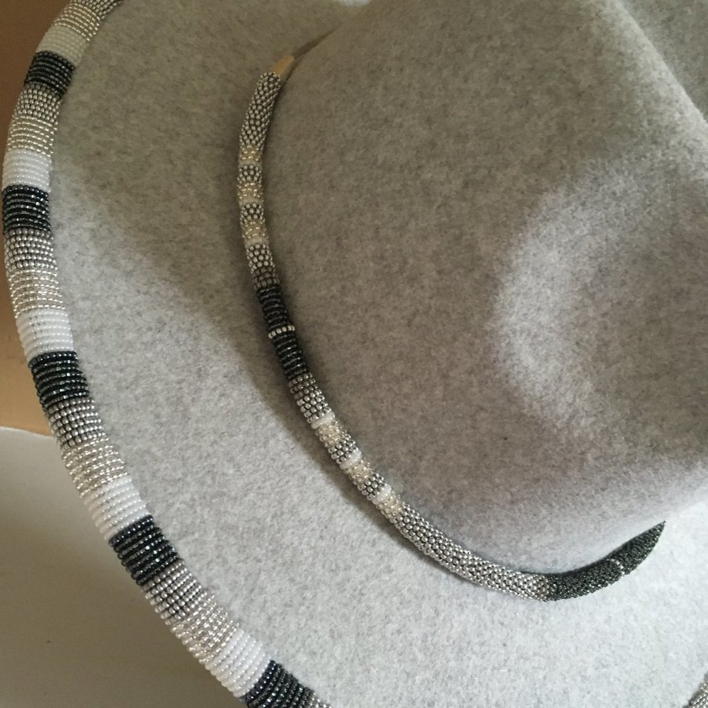 Indigenous Beaded Fedora Hat with Beaded Rope Hat Band/Necklace - Picture 6 of 7